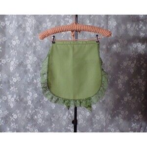 Vintage 60s Avocado Green Apron 1960s Retro Lace Cotton Cute Mod Kitchen Linens